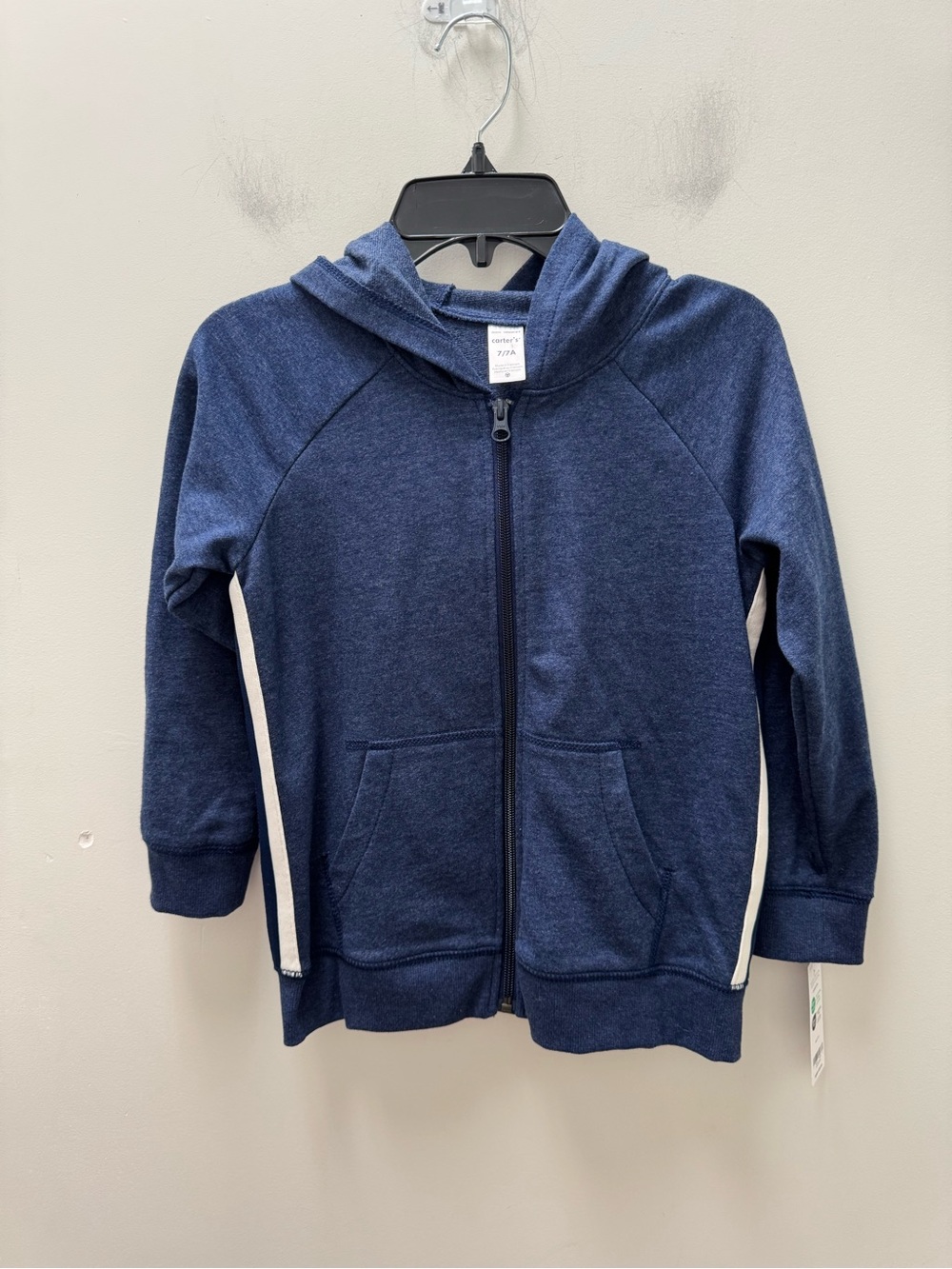 Carter's Navy Hooded Full Zip Jacket with White Side Stripes